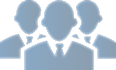 Silhouettes of three business professionals in suits.